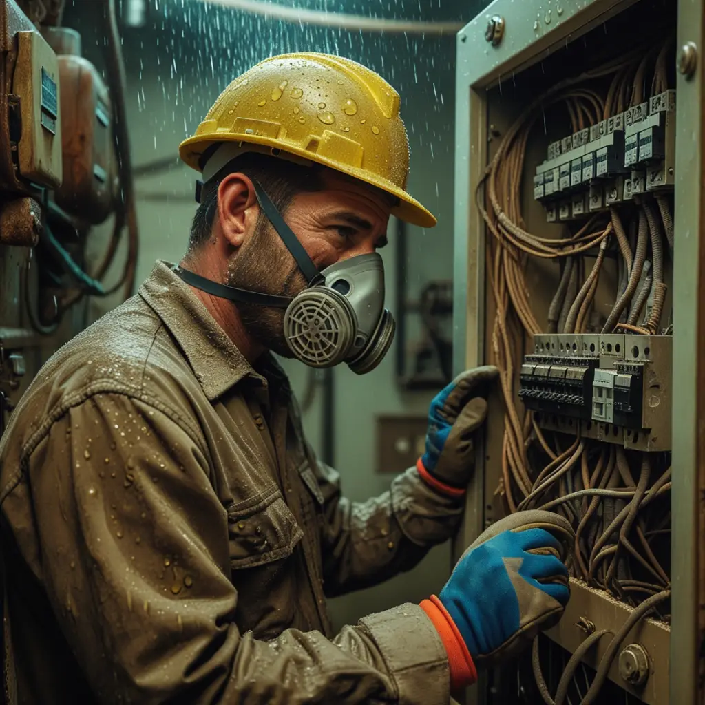 electrician work in dirty wet environment