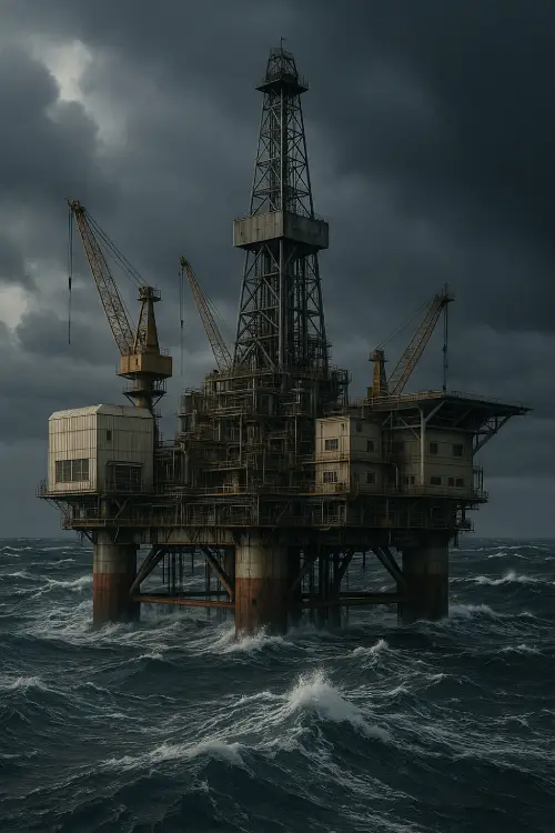 Offshore oil rig enclosures protecting critical equipment from harsh marine environment