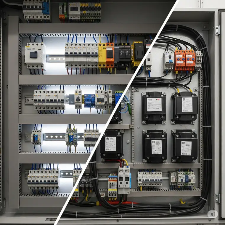 DIN rail vs back panel mounting comparison in control panel